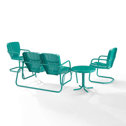 Crosley Furniture - Ridgeland 4Pc Outdoor Metal Conversation Set Turquoise Gloss - Loveseat Glider, Side Table, & 2 Armchairs - KO10022TU veiw 4