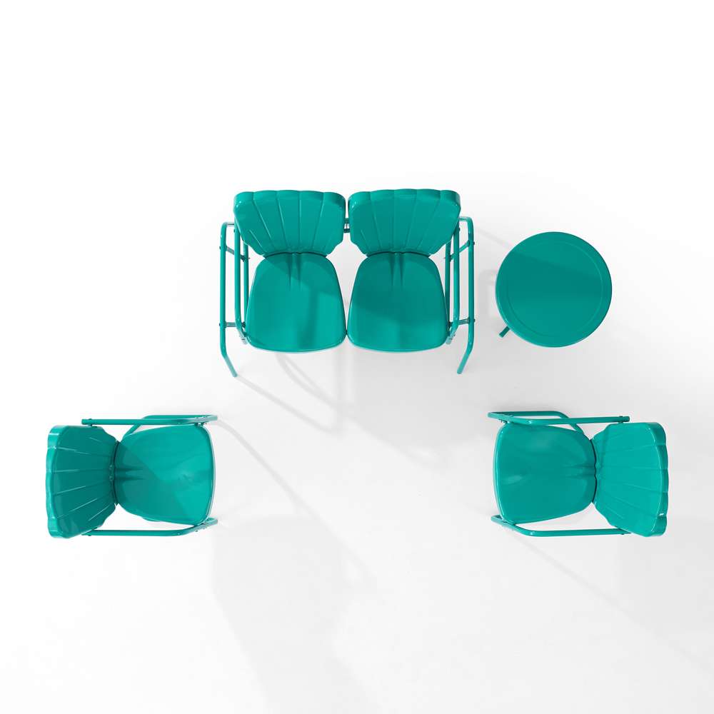 Crosley Furniture - Ridgeland 4Pc Outdoor Metal Conversation Set Turquoise Gloss - Loveseat Glider, Side Table, & 2 Armchairs - KO10022TU veiw 5