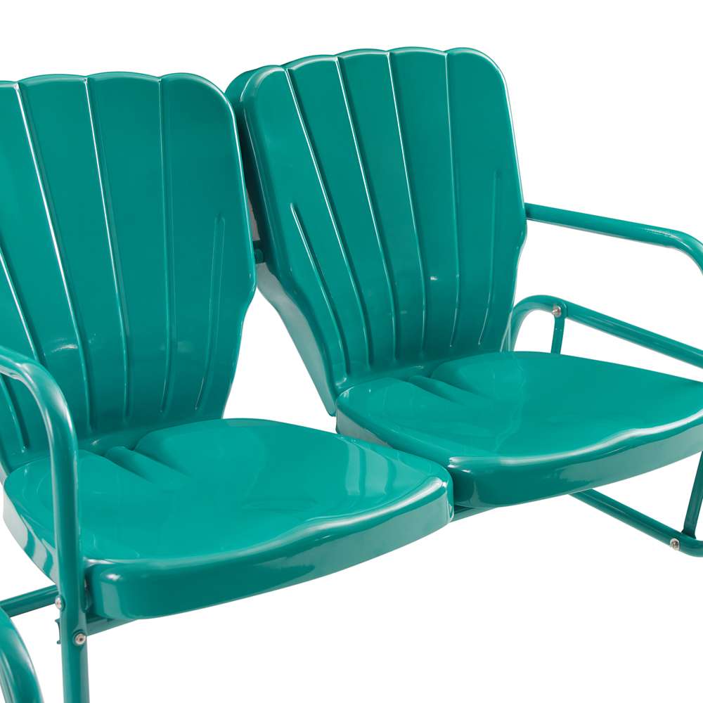 Crosley Furniture - Ridgeland 4Pc Outdoor Metal Conversation Set Turquoise Gloss - Loveseat Glider, Side Table, & 2 Armchairs - KO10022TU veiw 6