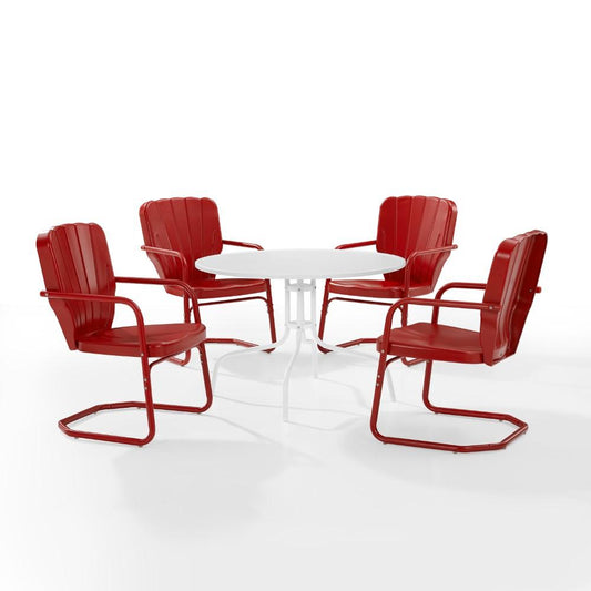 Crosley Furniture - Ridgeland 5 Piece Outdoor Dining Set Bright Red Gloss/White Satin - Dining Table & 4 Chairs - KO10015RE veiw 1