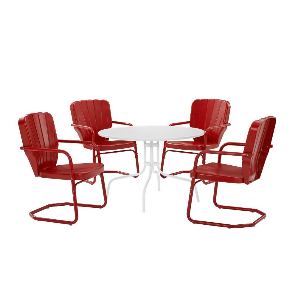 Crosley Furniture - Ridgeland 5 Piece Outdoor Dining Set Bright Red Gloss/White Satin - Dining Table & 4 Chairs - KO10015RE veiw 2