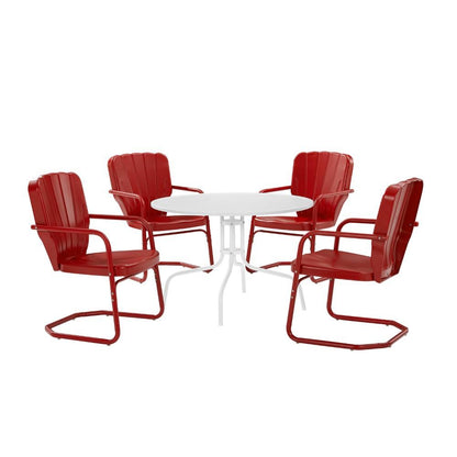 Crosley Furniture - Ridgeland 5 Piece Outdoor Dining Set Bright Red Gloss/White Satin - Dining Table & 4 Chairs - KO10015RE veiw 2