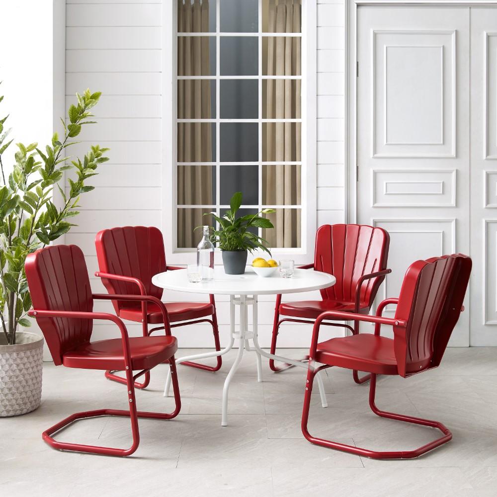 Crosley Furniture - Ridgeland 5 Piece Outdoor Dining Set Bright Red Gloss/White Satin - Dining Table & 4 Chairs - KO10015RE veiw 4