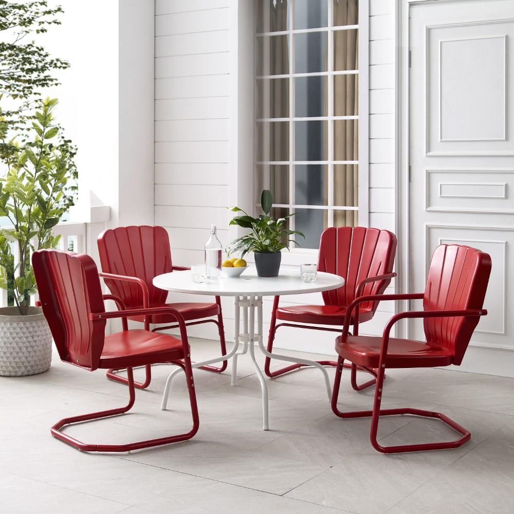 Crosley Furniture - Ridgeland 5 Piece Outdoor Dining Set Bright Red Gloss/White Satin - Dining Table & 4 Chairs - KO10015RE veiw 8