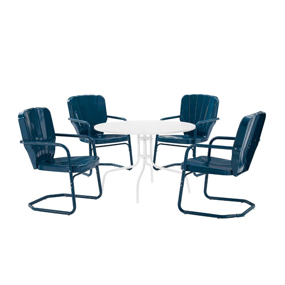 Crosley Furniture - Ridgeland 5 Piece Outdoor Dining Set Navy Gloss /White Satin - Dining Table & 4 Chairs - KO10015NV veiw 2