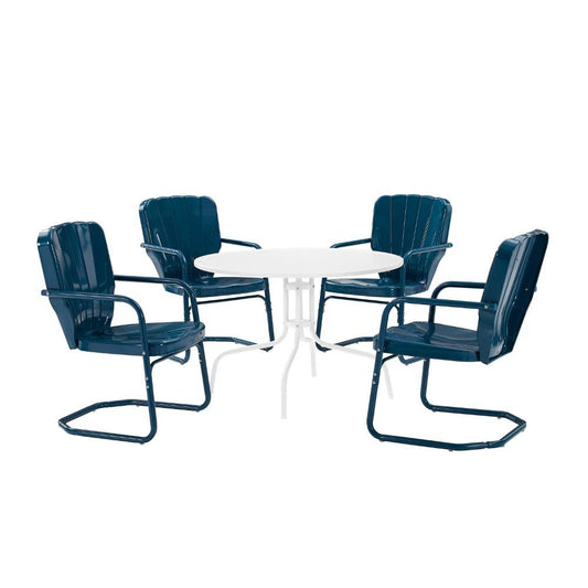 Crosley Furniture - Ridgeland 5 Piece Outdoor Dining Set Navy Gloss /White Satin - Dining Table & 4 Chairs - KO10015NV veiw 2