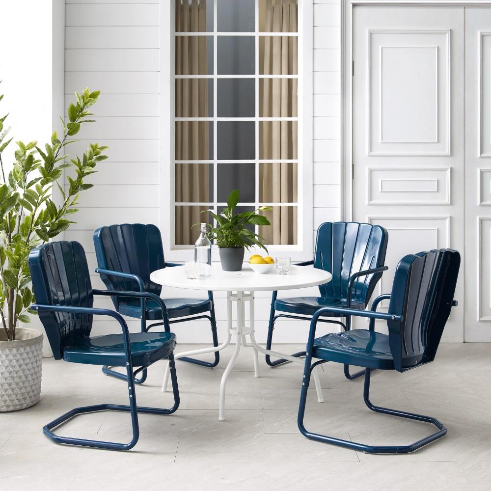 Crosley Furniture - Ridgeland 5 Piece Outdoor Dining Set Navy Gloss /White Satin - Dining Table & 4 Chairs - KO10015NV veiw 4