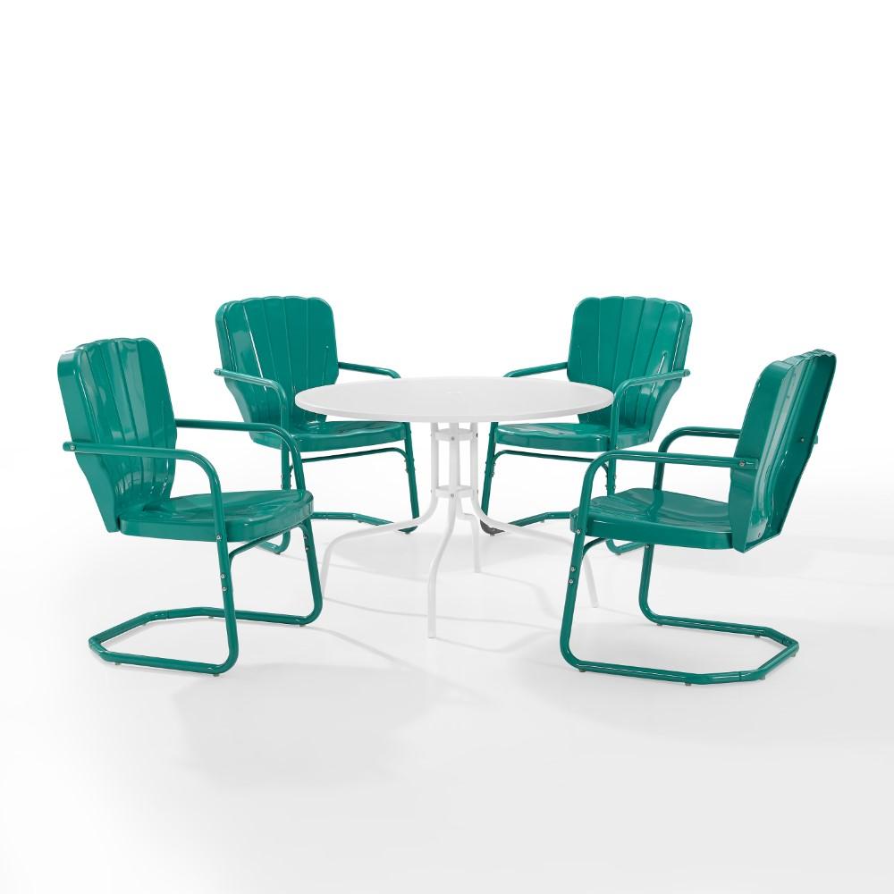 Crosley Furniture - Ridgeland 5 Piece Outdoor Dining Set Turquoise Gloss /White Satin - Dining Table & 4 Chairs - KO10015TU veiw 1