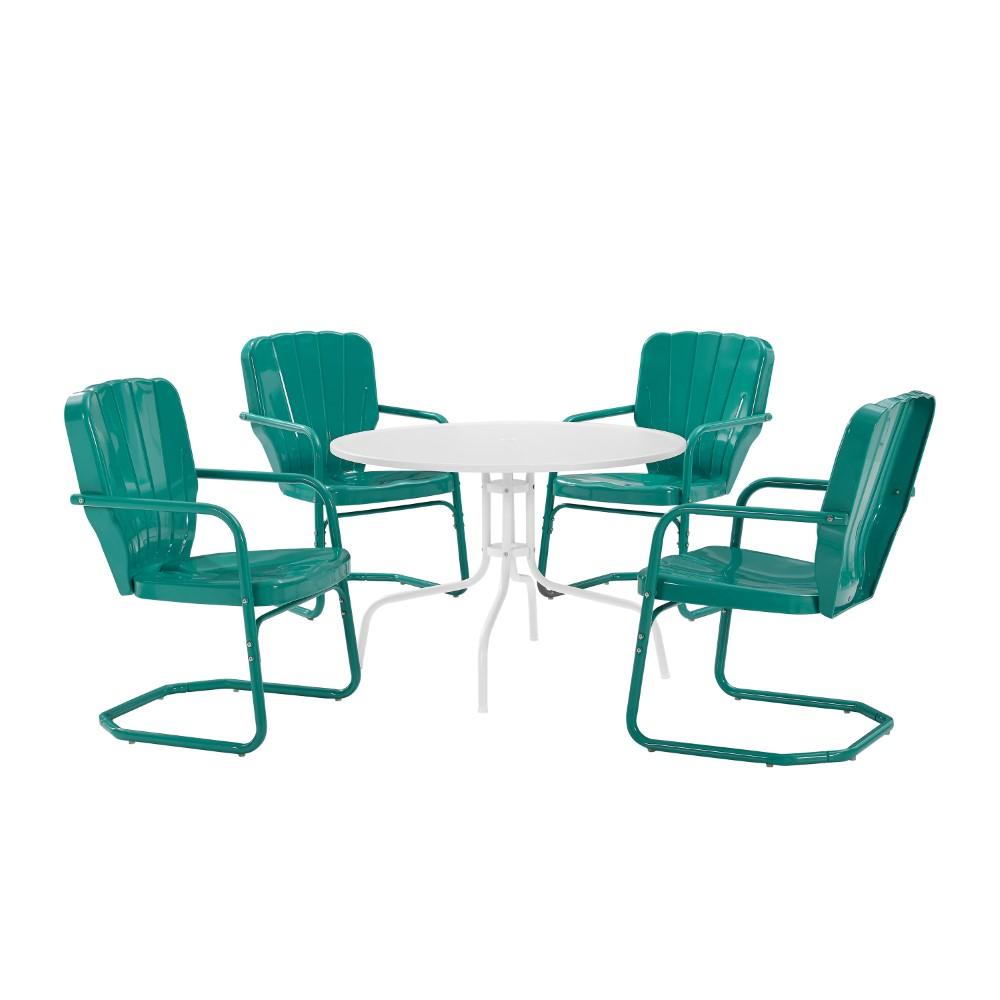 Crosley Furniture - Ridgeland 5 Piece Outdoor Dining Set Turquoise Gloss /White Satin - Dining Table & 4 Chairs - KO10015TU veiw 2