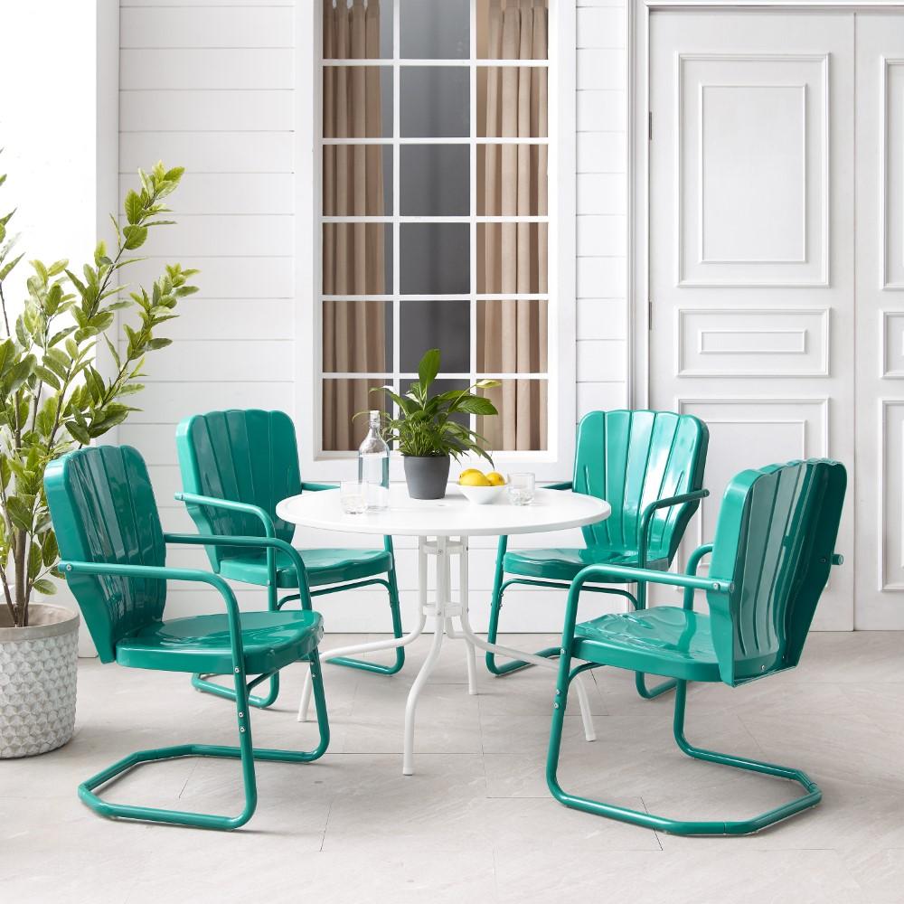Crosley Furniture - Ridgeland 5 Piece Outdoor Dining Set Turquoise Gloss /White Satin - Dining Table & 4 Chairs - KO10015TU veiw 4