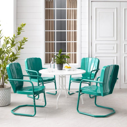 Crosley Furniture - Ridgeland 5 Piece Outdoor Dining Set Turquoise Gloss /White Satin - Dining Table & 4 Chairs - KO10015TU veiw 4