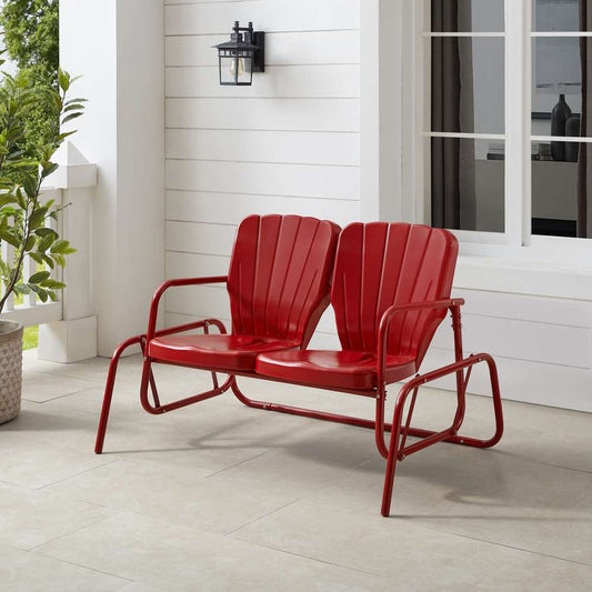 Crosley Furniture - Ridgeland Outdoor Metal Loveseat Glider Bright Red Gloss - CO1032-RE veiw 1