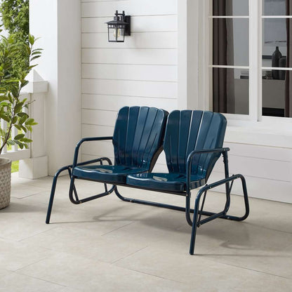 Crosley Furniture - Ridgeland Outdoor Metal Loveseat Glider Navy Gloss - CO1032-NV veiw 1