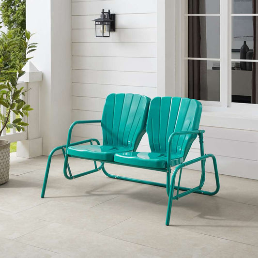 Crosley Furniture - Ridgeland Outdoor Metal Loveseat Glider Turquoise Gloss - CO1032-TU veiw 1