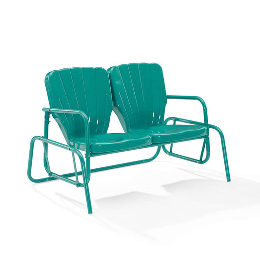 Crosley Furniture - Ridgeland Outdoor Metal Loveseat Glider Turquoise Gloss - CO1032-TU veiw 2