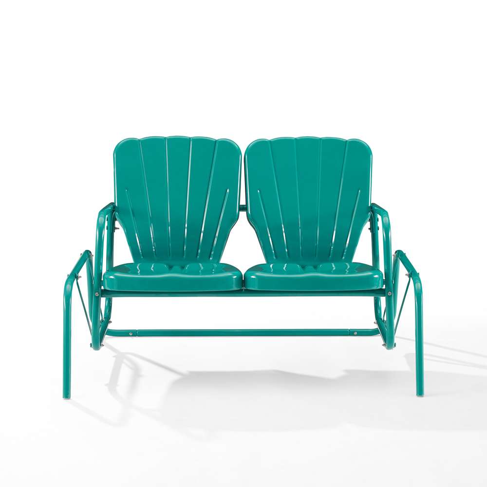Crosley Furniture - Ridgeland Outdoor Metal Loveseat Glider Turquoise Gloss - CO1032-TU veiw 3