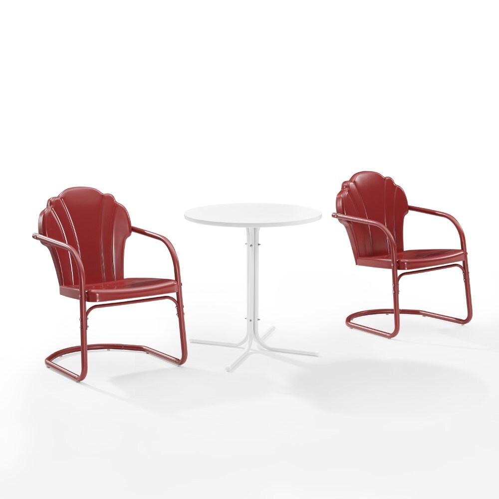 Crosley Furniture - Tulip 3 Piece Outdoor Bistro Set Dark Red Satin /White Satin - Bistro Table & 2 Chairs - KO10010RE veiw 1