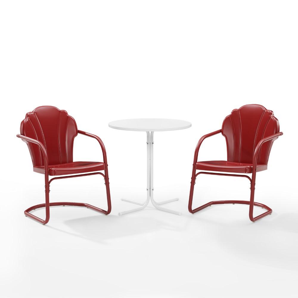 Crosley Furniture - Tulip 3 Piece Outdoor Bistro Set Dark Red Satin /White Satin - Bistro Table & 2 Chairs - KO10010RE veiw 2