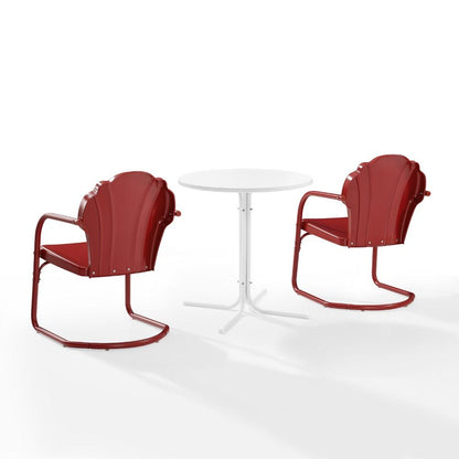 Crosley Furniture - Tulip 3 Piece Outdoor Bistro Set Dark Red Satin /White Satin - Bistro Table & 2 Chairs - KO10010RE veiw 3