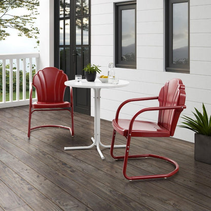 Crosley Furniture - Tulip 3 Piece Outdoor Bistro Set Dark Red Satin /White Satin - Bistro Table & 2 Chairs - KO10010RE veiw 8