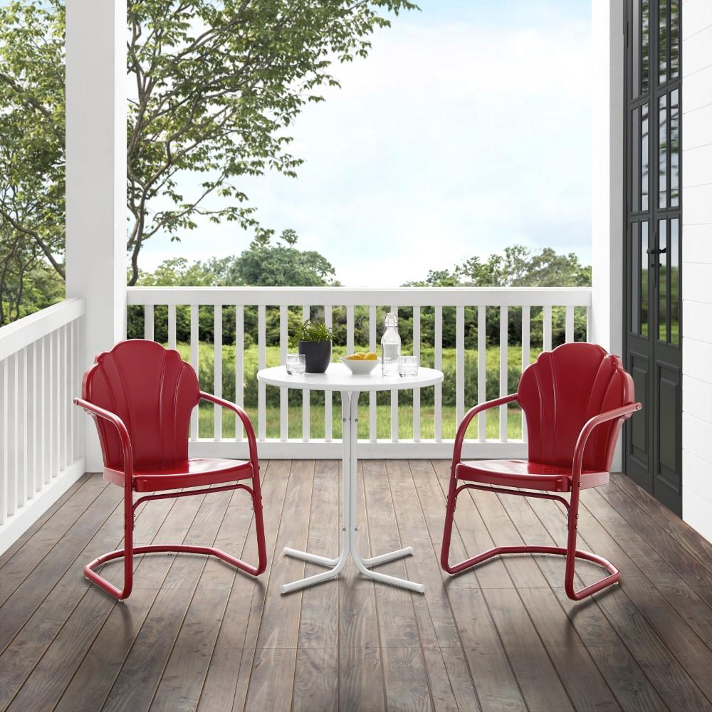 Crosley Furniture - Tulip 3 Piece Outdoor Bistro Set Dark Red Satin /White Satin - Bistro Table & 2 Chairs - KO10010RE veiw 9