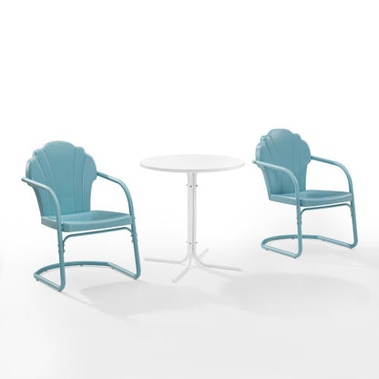 Crosley Furniture - Tulip 3 Piece Outdoor Bistro Set Pastel Blue Satin /White Satin - Bistro Table & 2 Chairs - KO10010BL veiw 1