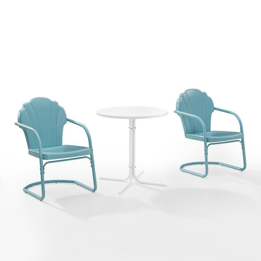 Crosley Furniture - Tulip 3 Piece Outdoor Bistro Set Pastel Blue Satin /White Satin - Bistro Table & 2 Chairs - KO10010BL veiw 1