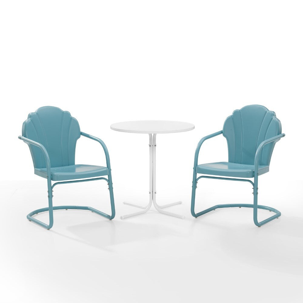 Crosley Furniture - Tulip 3 Piece Outdoor Bistro Set Pastel Blue Satin /White Satin - Bistro Table & 2 Chairs - KO10010BL veiw 2