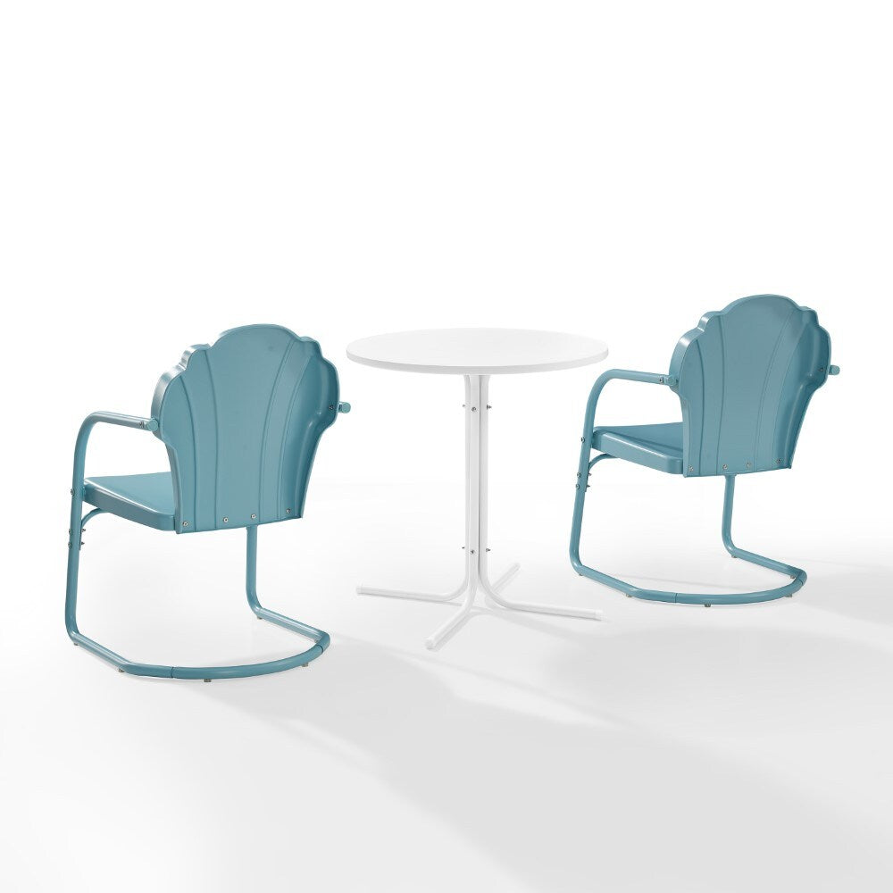 Crosley Furniture - Tulip 3 Piece Outdoor Bistro Set Pastel Blue Satin /White Satin - Bistro Table & 2 Chairs - KO10010BL veiw 3