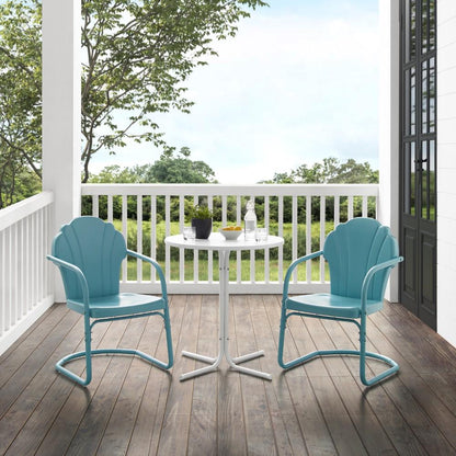 Crosley Furniture - Tulip 3 Piece Outdoor Bistro Set Pastel Blue Satin /White Satin - Bistro Table & 2 Chairs - KO10010BL veiw 4