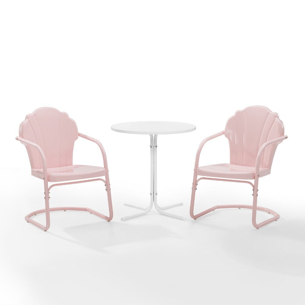 Crosley Furniture - Tulip 3 Piece Outdoor Bistro Set Pastel Pink Gloss /White Satin - Bistro Table & 2 Chairs - KO10010PI veiw 2
