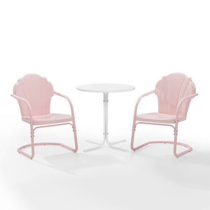 Crosley Furniture - Tulip 3 Piece Outdoor Bistro Set Pastel Pink Gloss /White Satin - Bistro Table & 2 Chairs - KO10010PI veiw 2