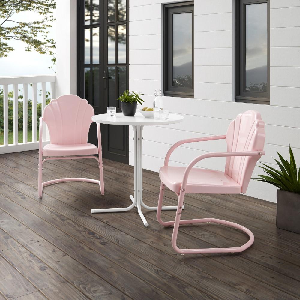 Crosley Furniture - Tulip 3 Piece Outdoor Bistro Set Pastel Pink Gloss /White Satin - Bistro Table & 2 Chairs - KO10010PI veiw 8