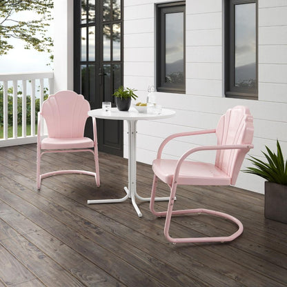 Crosley Furniture - Tulip 3 Piece Outdoor Bistro Set Pastel Pink Gloss /White Satin - Bistro Table & 2 Chairs - KO10010PI veiw 8