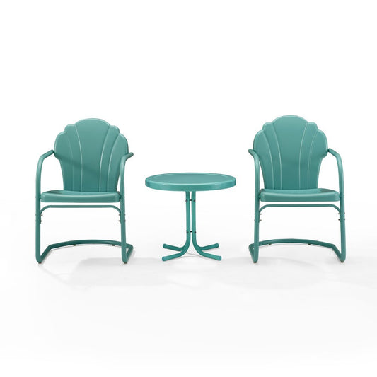 Crosley Furniture - Tulip 3 Piece Outdoor Chat Set Blue - 2 Chairs, Side Table - KO10011BL veiw 2