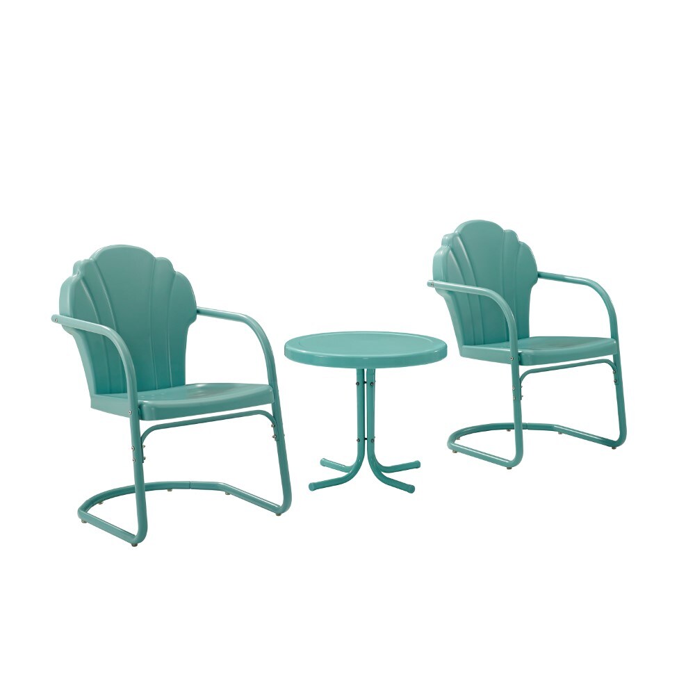 Crosley Furniture - Tulip 3 Piece Outdoor Chat Set Blue - 2 Chairs, Side Table - KO10011BL veiw 3