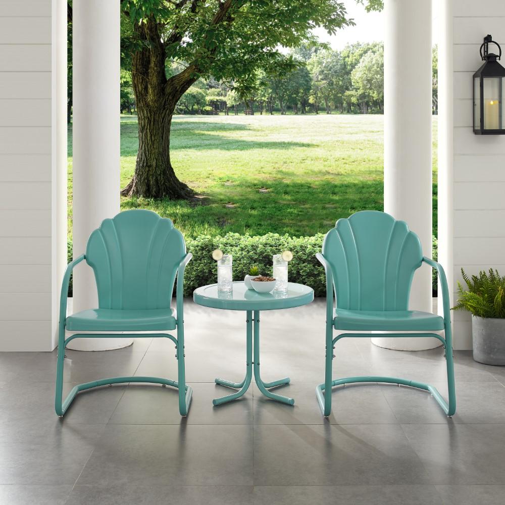 Crosley Furniture - Tulip 3 Piece Outdoor Chat Set Blue - 2 Chairs, Side Table - KO10011BL veiw 5