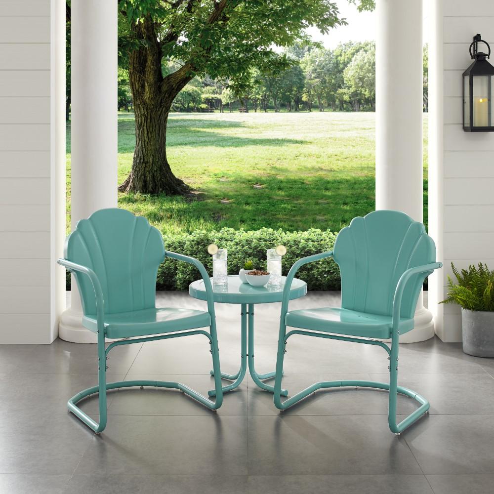 Crosley Furniture - Tulip 3 Piece Outdoor Chat Set Blue - 2 Chairs, Side Table - KO10011BL veiw 6