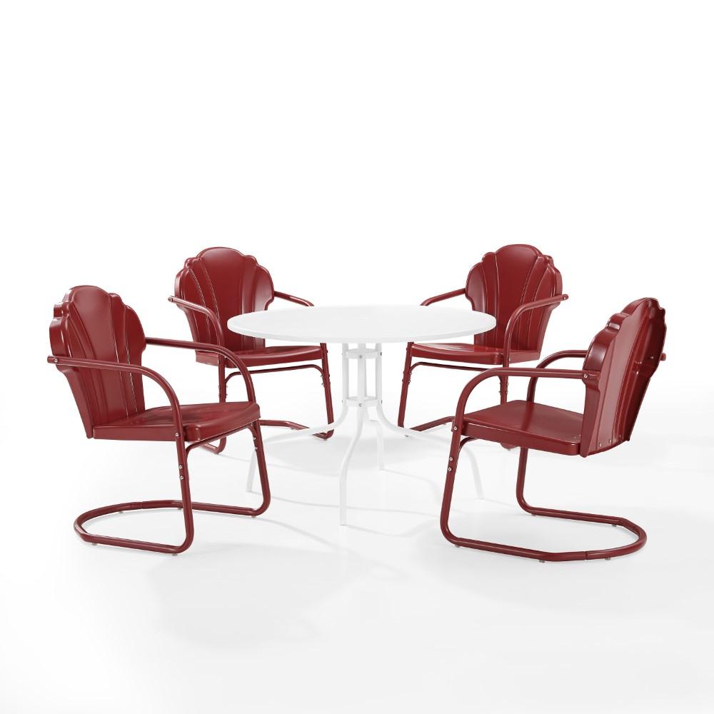 Crosley Furniture - Tulip 5 Piece Outdoor Dining Set Dark Red Satin/White Satin - Dining Table & 4 Chairs - KO10014RE veiw 1