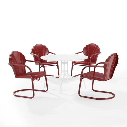 Crosley Furniture - Tulip 5 Piece Outdoor Dining Set Dark Red Satin/White Satin - Dining Table & 4 Chairs - KO10014RE veiw 1