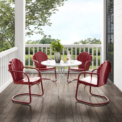 Crosley Furniture - Tulip 5 Piece Outdoor Dining Set Dark Red Satin/White Satin - Dining Table & 4 Chairs - KO10014RE veiw 4