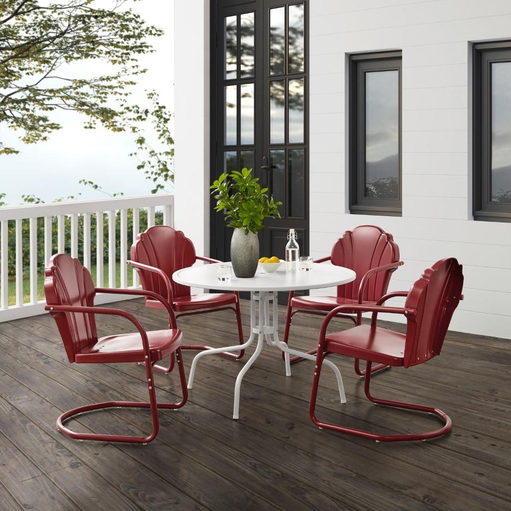 Crosley Furniture - Tulip 5 Piece Outdoor Dining Set Dark Red Satin/White Satin - Dining Table & 4 Chairs - KO10014RE veiw 8