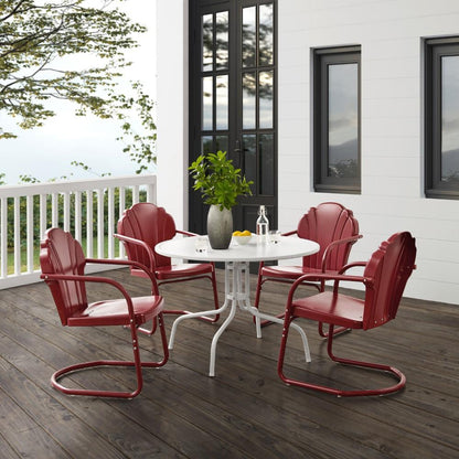 Crosley Furniture - Tulip 5 Piece Outdoor Dining Set Dark Red Satin/White Satin - Dining Table & 4 Chairs - KO10014RE veiw 8