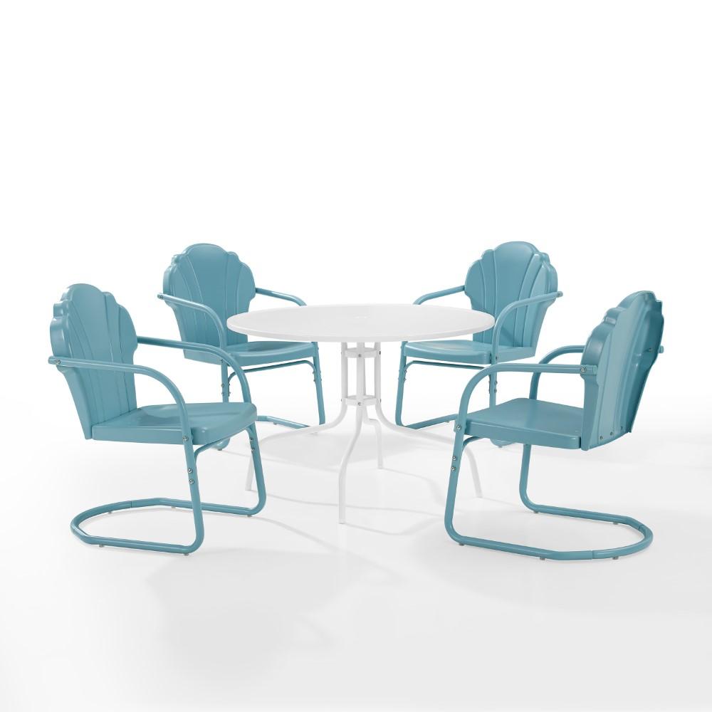 Crosley Furniture - Tulip 5 Piece Outdoor Dining Set Pastel Blue Satin /White Satin - Dining Table & 4 Chairs - KO10014BL veiw 1