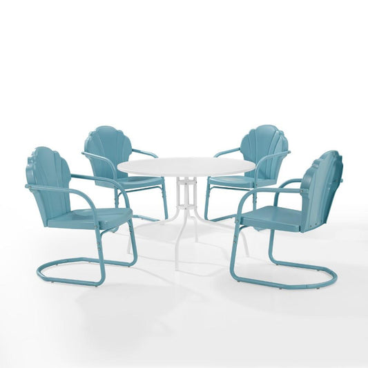 Crosley Furniture - Tulip 5 Piece Outdoor Dining Set Pastel Blue Satin /White Satin - Dining Table & 4 Chairs - KO10014BL veiw 1