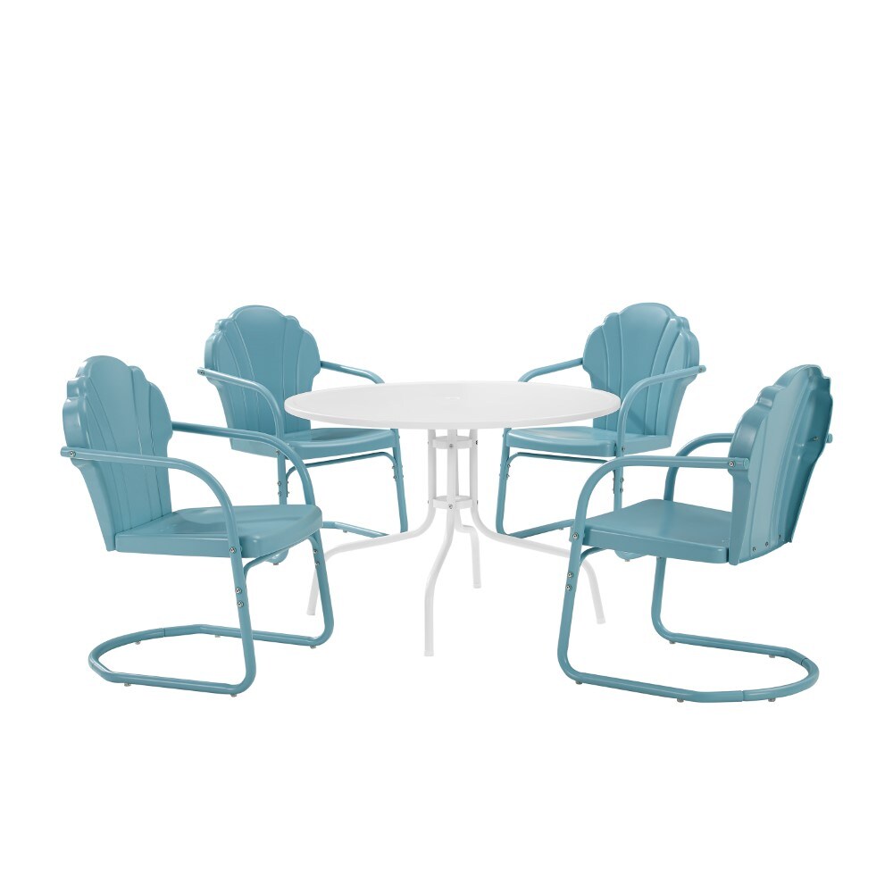 Crosley Furniture - Tulip 5 Piece Outdoor Dining Set Pastel Blue Satin /White Satin - Dining Table & 4 Chairs - KO10014BL veiw 2
