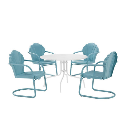 Crosley Furniture - Tulip 5 Piece Outdoor Dining Set Pastel Blue Satin /White Satin - Dining Table & 4 Chairs - KO10014BL veiw 2