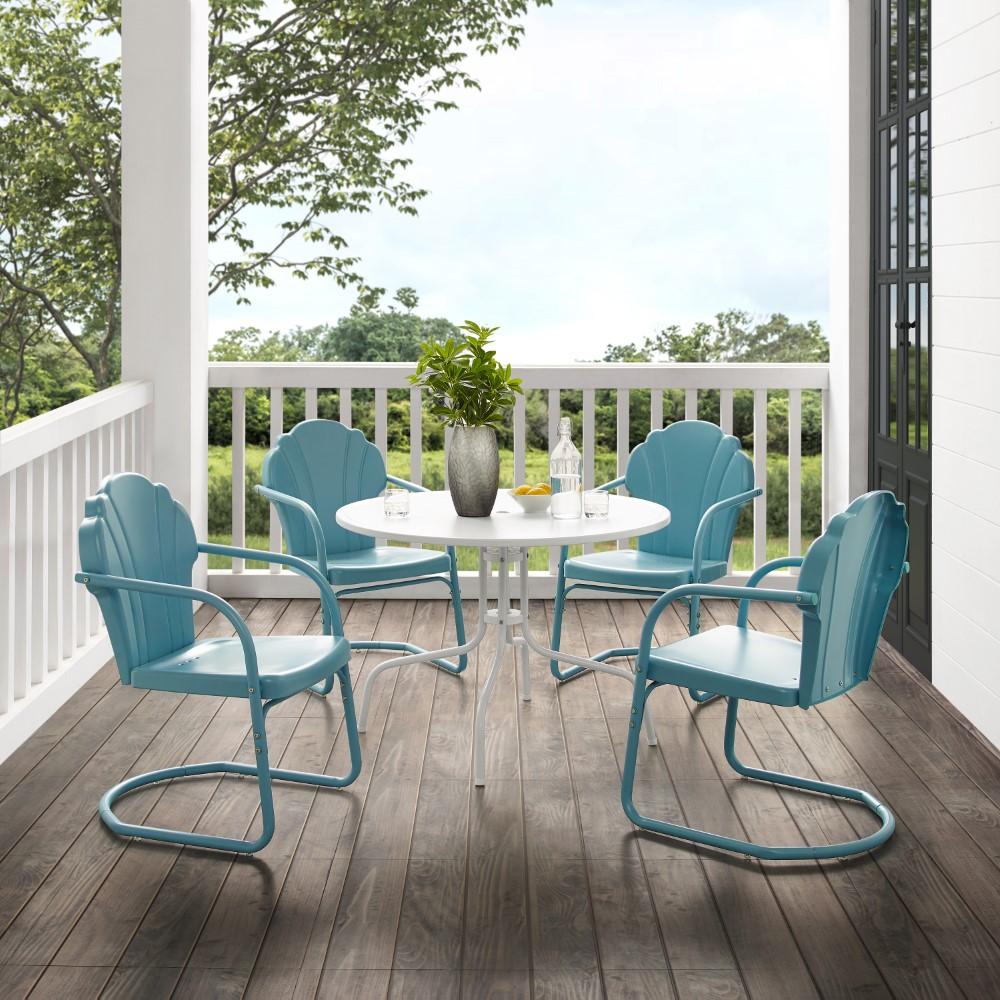 Crosley Furniture - Tulip 5 Piece Outdoor Dining Set Pastel Blue Satin /White Satin - Dining Table & 4 Chairs - KO10014BL veiw 4