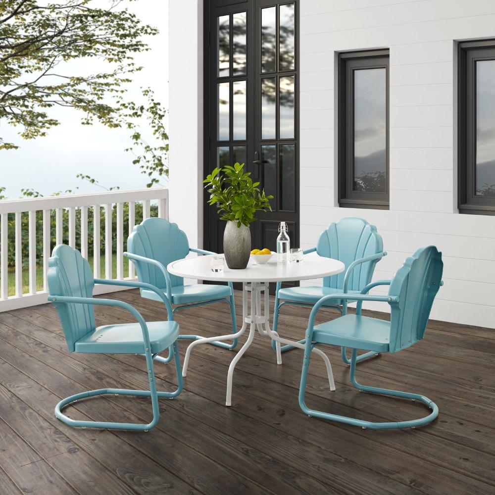 Crosley Furniture - Tulip 5 Piece Outdoor Dining Set Pastel Blue Satin /White Satin - Dining Table & 4 Chairs - KO10014BL veiw 8