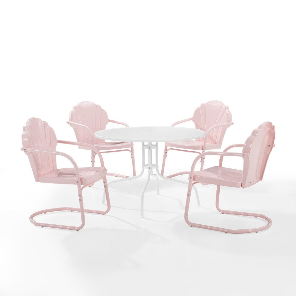 Crosley Furniture - Tulip 5 Piece Outdoor Dining Set Pastel Pink Gloss/White Satin - Dining Table & 4 Chairs - KO10014PI veiw 1